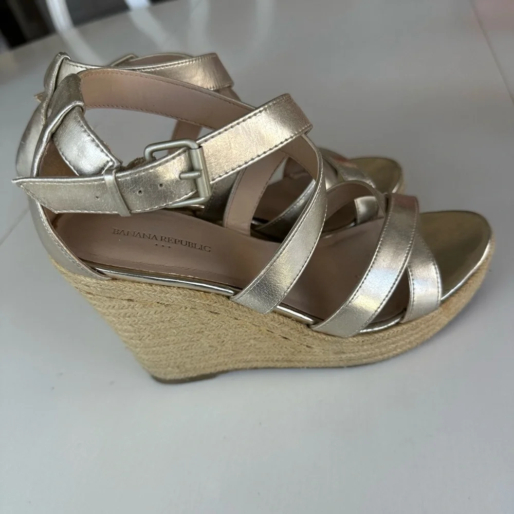 Gold Strappy Wedge Espadrille Sandals